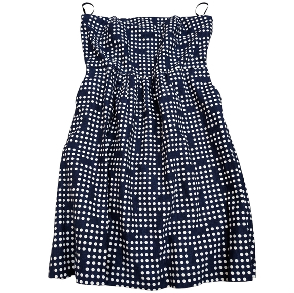 GAP Dresses & Skirts - SOLD- Gap linen blend polka dot strapless tube skater dress navy white